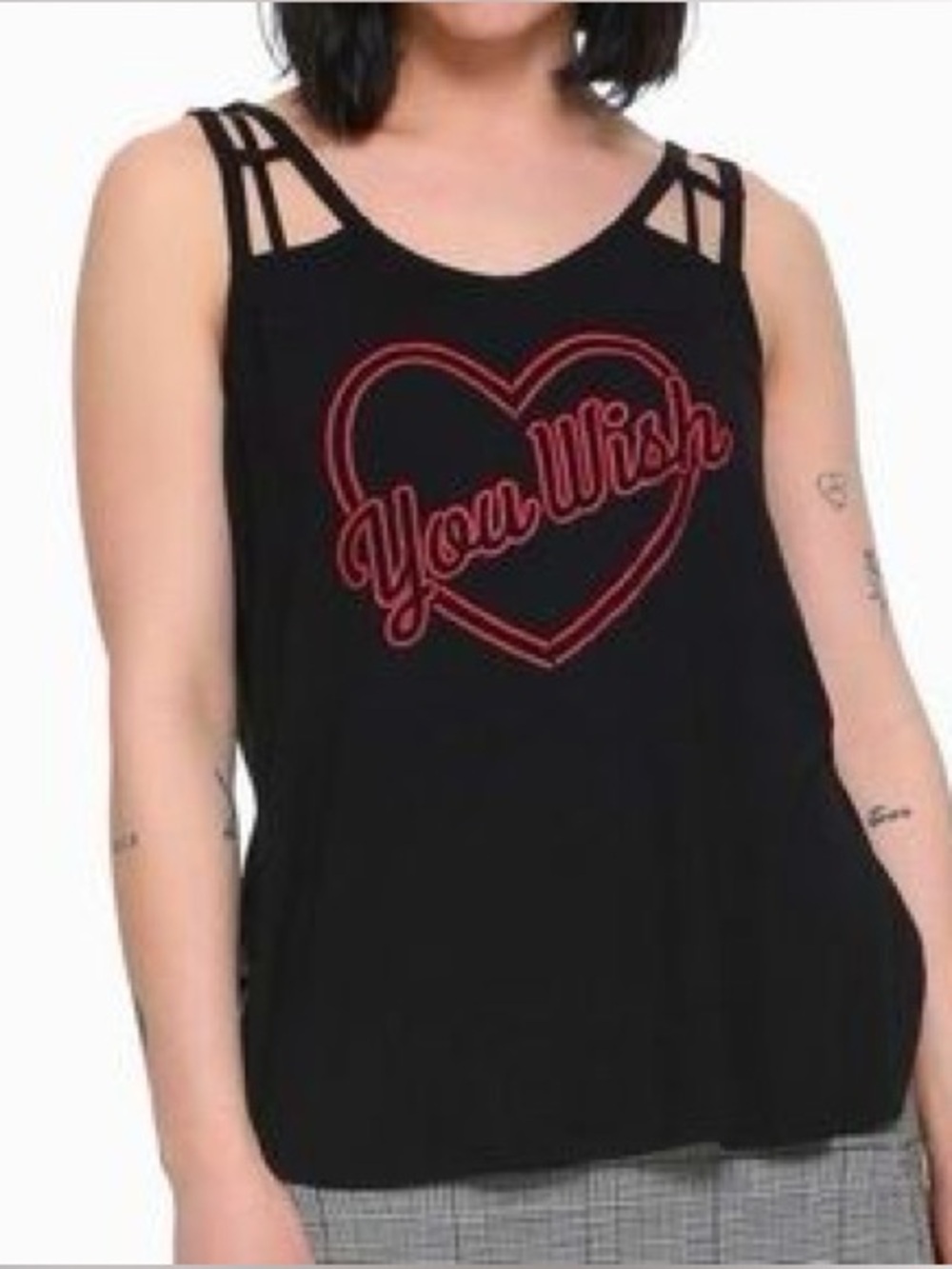 Hot Topic Black Tank Top with Pink Heart 'You Wish' Graphic